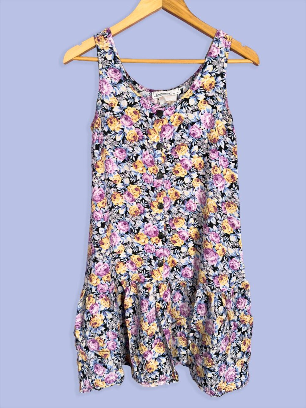 Dominique Floral Button Front Babydoll Tank Dress Vintage 90s